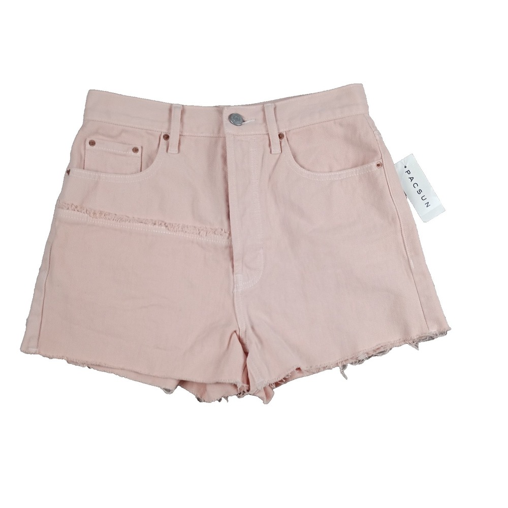 PacSun Ultra High Rise Vintage Shorts Womens 26 Pink Panel Frayed Hem‎ #0043 NEW